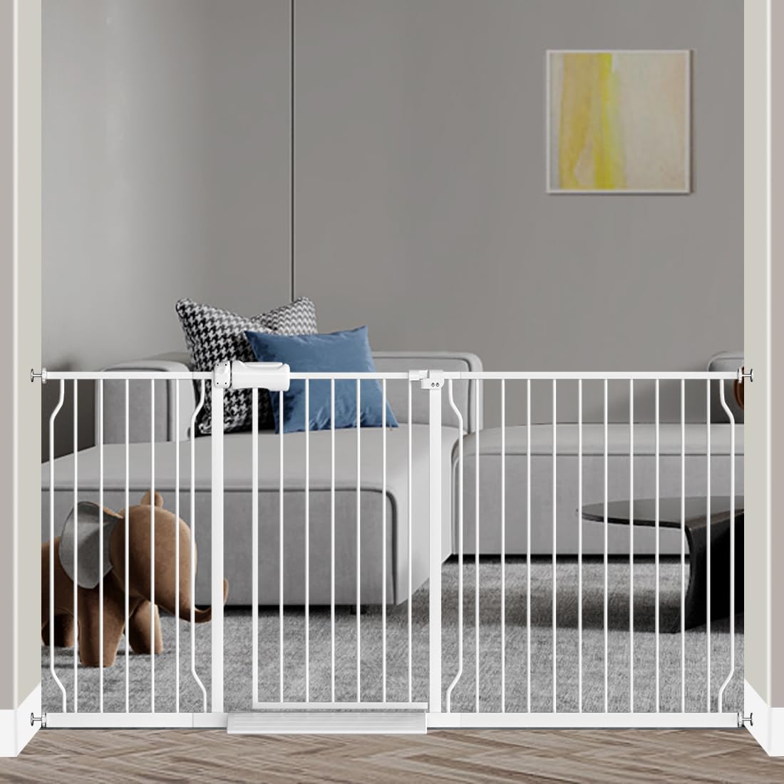Fairy Baby Extra Wide Baby Gate for Dogs Pressure Monuted Safety Gate for Living Room, Fits 62 Inch to 67 Inch with No Drill Auto Close Dog Gate for Doorways, White
