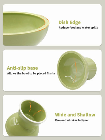 LoeJan Elevated Cat Food and Water Bowls Set, Extra Wide and Raised Ceramic Bowls, Anti-Vomit Whisker-Free Pressure Cat Feeder for Kittens to Adult Cats and Small Dogs (White, Water Bowl)