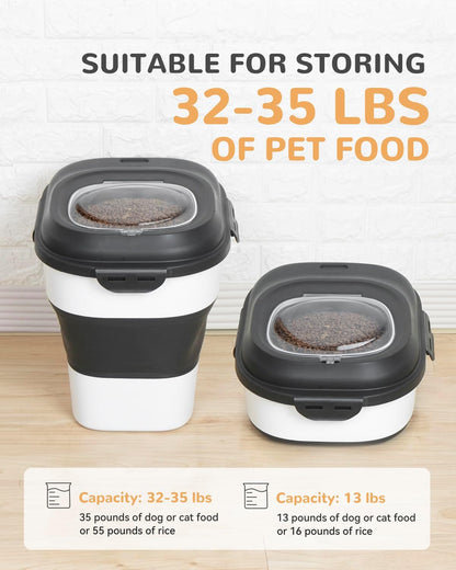 30-35 Lbs Dog Food Storage Container Collapsible Dog Food Container with Airtight Lids, Wheels, Scoop and 2pcs Food Storage Containers, Large Pet food storage for Dog, Cat