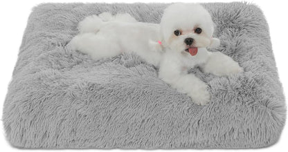Bedfolks Waterproof Dog Crate Bed, Plush With Removable Washable Cover, Faux Fur Crate Pad for Medium Dogs, Fluffy Kennel 29"x21", Dark Grey