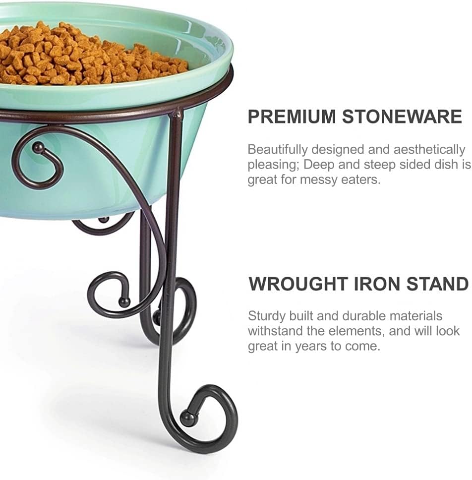 Elevated Dog Bowl Stand with 3 Large Ceramic Bowls – Raised Feeding Station for Medium & Large Dogs, Includes 2 Standard Bowls + 1 Slow Feeder, Durable Iron Frame, Non-Slip (White)