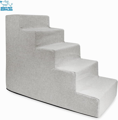 Best Pet Supplies Dog Stairs & Steps - Foam Steps for Small Dogs & Cats, Non-Slip Indoor Balanced Pet Step Support, Dog Ramp, No Assembly, Ash Gray Linen, 2-Step (12-inch Height)
