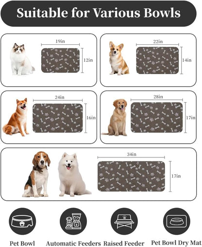 MontVoo Dog Food Mat-Pet Feeding Mat for Food and Water-No Stains Quick Dry Dispenser Cat Bowl Mat for Messy Drinkers(12"x19" Dark Grey)