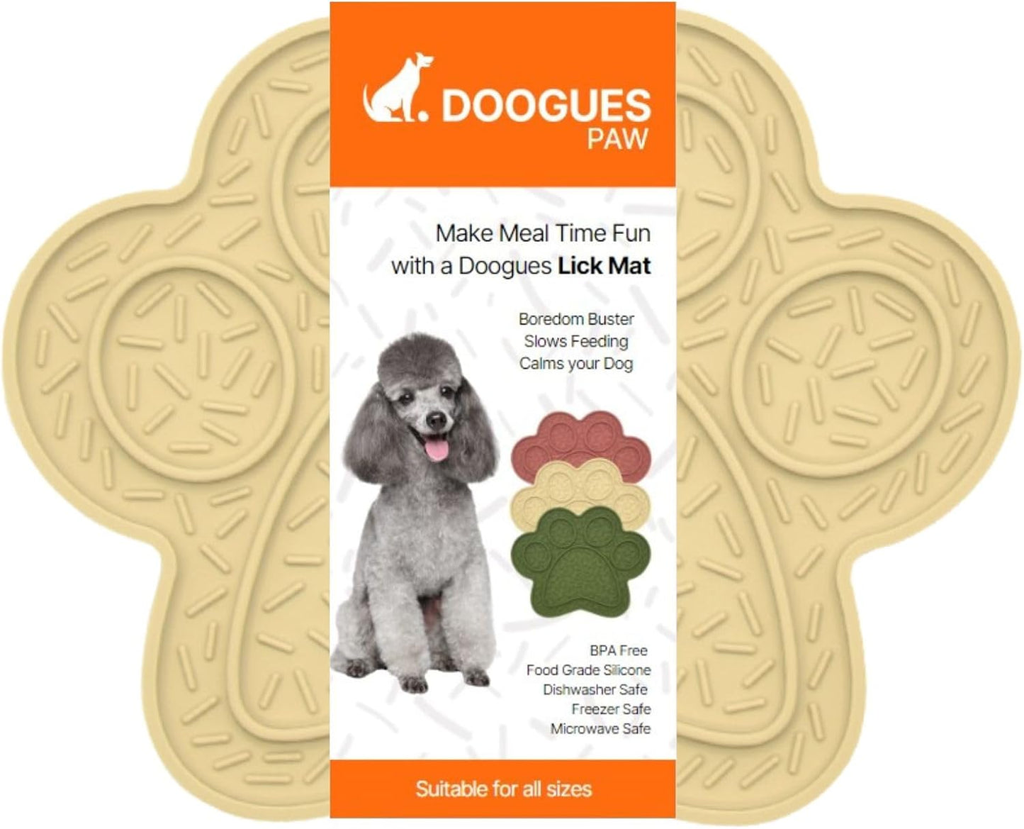 Lick Mat for Dogs, DOOGUES Slow Feeder Mat for Anxiety Relief, Non-Slip Suction Cups, Easy to Spread with Peanut Butter, Yoghurt, or Treats, Suitable for Small, Medium, and Large Dogs (Beige)