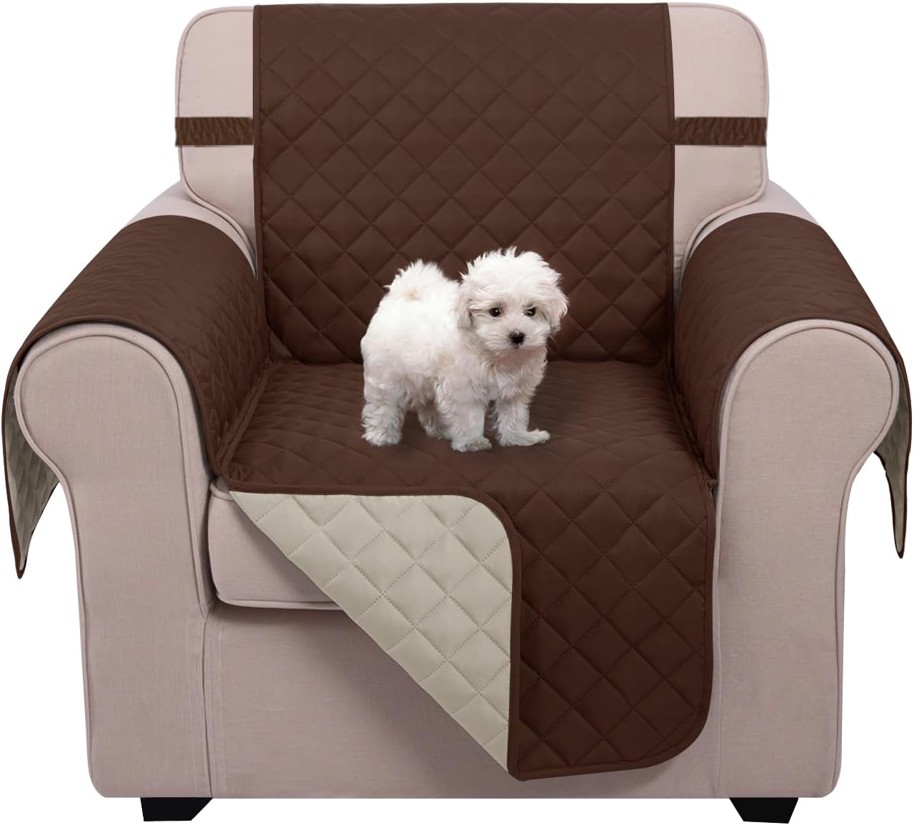 U-NICE HOME Reversible Sofa Cover Washable Couch Cover for Dogs Friendly with Elastic Straps Water Repellent Furniture Protector for 3 Cushion Couch (Sofa, Coffee/Beige) - Colors B