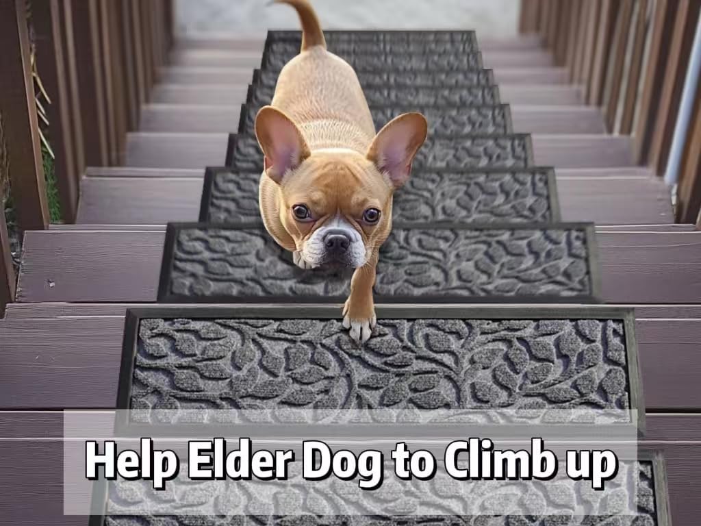 Aucuda Stair Treads Outdoor for Elders and Dogs on Wooden Steps, 30" x 8.5" (2pcs )Non Slip Stair Runner Rug Heat Insulation Rubber Backing, Gray Floral Staircase Mat Carpet for Indoor Grip Farmhouse.