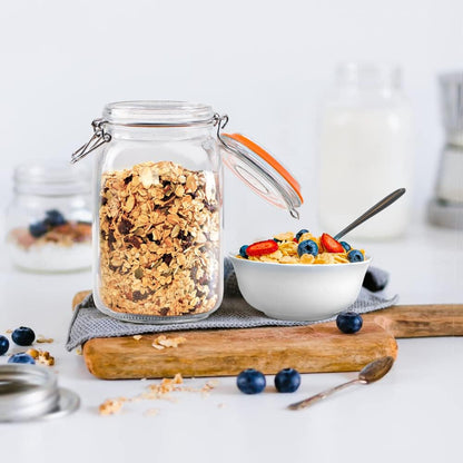 [UPGRADE] 2 Pack Square Super Wide Mouth Airtight Glass Storage Jars with Lids, 1.1 Gallon Glass Container with 2 Measurement Marks, Canning Jars with Leak-proof Lid for Kitchen (Spare Gasket)