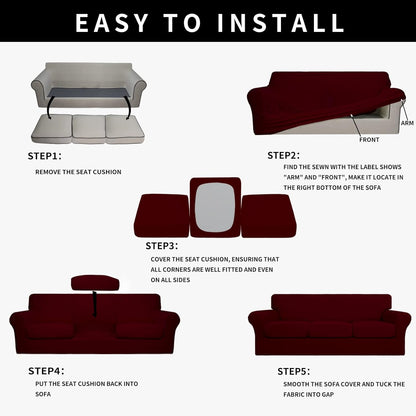 Easy-Going 100% Dual Waterproof 4 Pieces Stretch Soft Couch Cover for Dogs, Sofa Slipcover for 3 Separate Cushion Couch Leakproof Furniture Protector for Kids, Pets Dark Gray