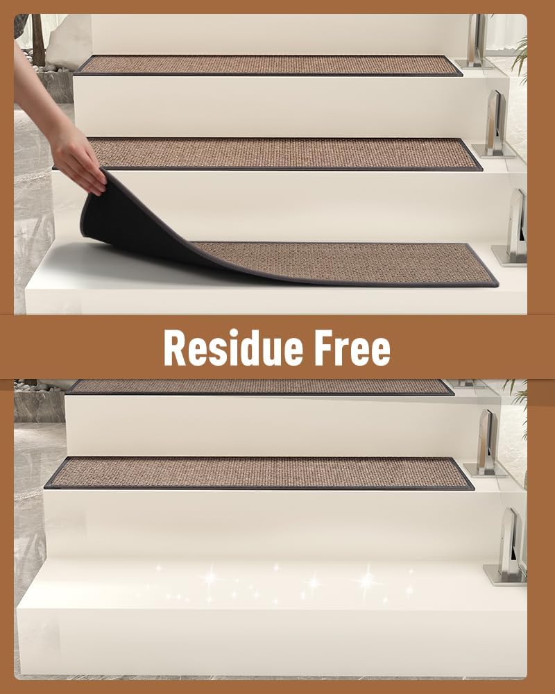 PADOOR Non Slip Stair-Treads,Rubber Backing Stair-Runners for Wooden Steps,15PCS Residue Free Carpet Stair Treads for Kids and Dogs 8"x30" Beige