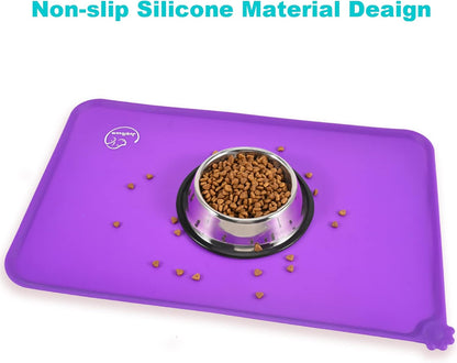 Silicone Waterproof Dog Cat Pet Feeding Mats, Non Slip, Easy Clean Pet Dog Cat Bowl Mats Placemat (18.5" x 11.5") Green