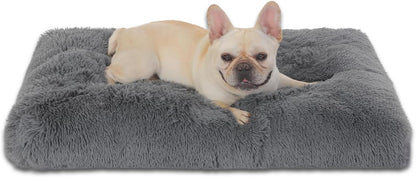 Bedfolks Waterproof Dog Crate Bed, Plush With Removable Washable Cover, Faux Fur Crate Pad for Medium Dogs, Fluffy Kennel 29"x21", Dark Grey
