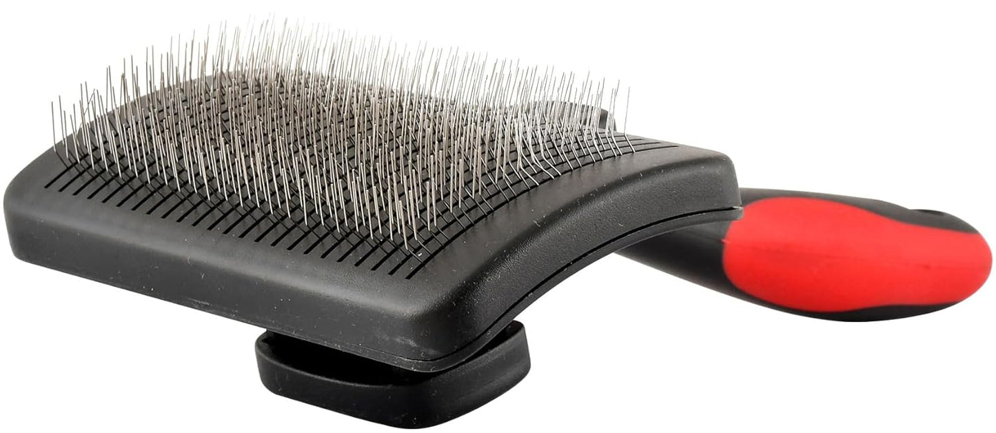Jeffers Pet Dual Level Pin Universal Slicker Brush for Dogs, Cats & Small Pets - Curved Grooming Brush with Long & Short Pins for Shedding, Detangling, Finishing - Remove Mats & Dead Coat - Large
