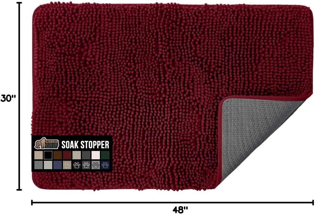 GORILLA GRIP SoakSTOPPER Dog Door Mat, 30x20 Machine Washable Rug Absorbent Doormat Captures Moisture Mud Dirt, Quick Dry Soft Chenille Entryway Rugs Indoor Entrance Mats for Dog Paws, Paw Grey