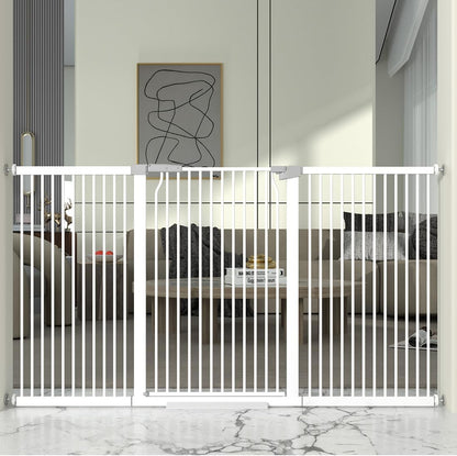 41" Extra Tall Cat Gate for Doorway, 49.2-54.7 Metal Pet Baby Safe Gate, Extra Wide Pressure Mounted Child Door with Expansion Kit, No Drilling No Climb Cat Fence Indoor, Tall Dog Gate, White