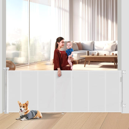 Miumoon 150 inch Retractable Baby Gates 42 inch Tall, Retractable Gate with Reinforced Strip Design to Prevent Crawling Through, 12 FT Extra Wide Retractable Dog Gate for Indoor/Outdoor
