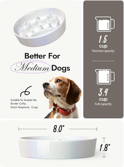 LE TAUCI Dog Bowls Slow Feeder Ceramic, 1.5 Cup Slow Feeding Bowl for Small and Medium Breed, Puzzle Dog Food Bowl for Fast Eater, Maze Purple