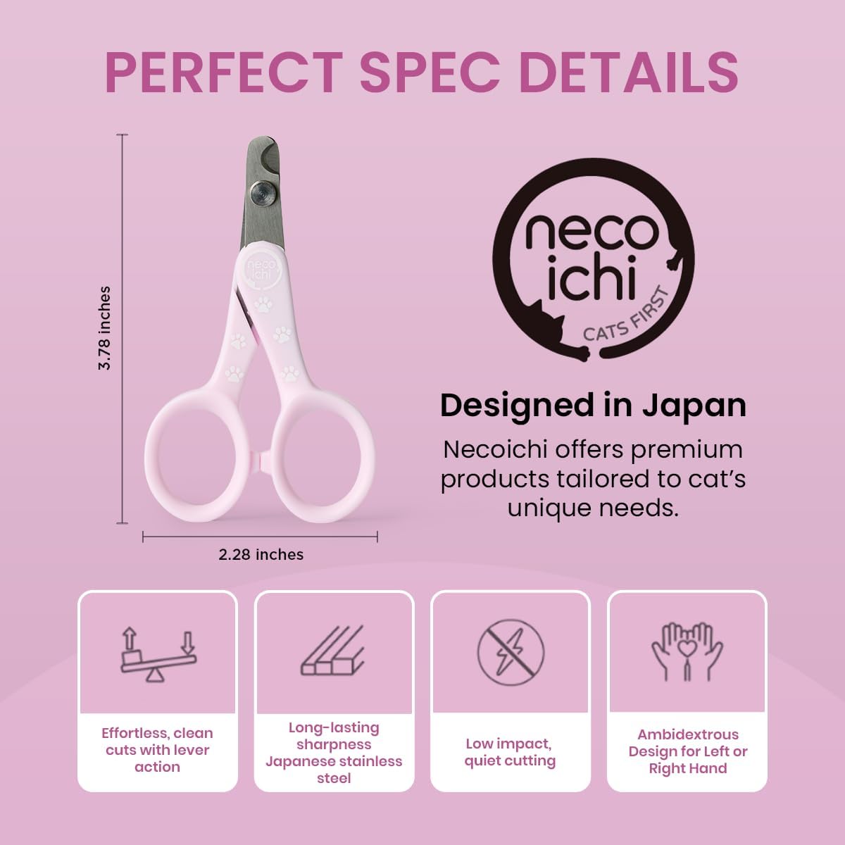 Necoichi Purrcision Feline Nail Clipper | Lever Principle Cat Nail Clipper | Butter-Smooth Cuts | Made in Japan, Seki Swordsmith Craftsman | Stainless Steel Cat Claw Trimmer for Indoor Cats (White)