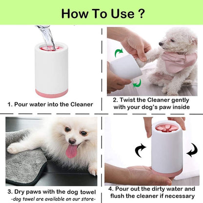 Dog Paw Cleaner, Portable Pet Paw Cleaner,Dog Foot Washer Massager, Comfortable Silicone Pet Cleaning Brush Cup with Towel for Dogs Cats Massage Grooming Dirty Claws (L, Pink)