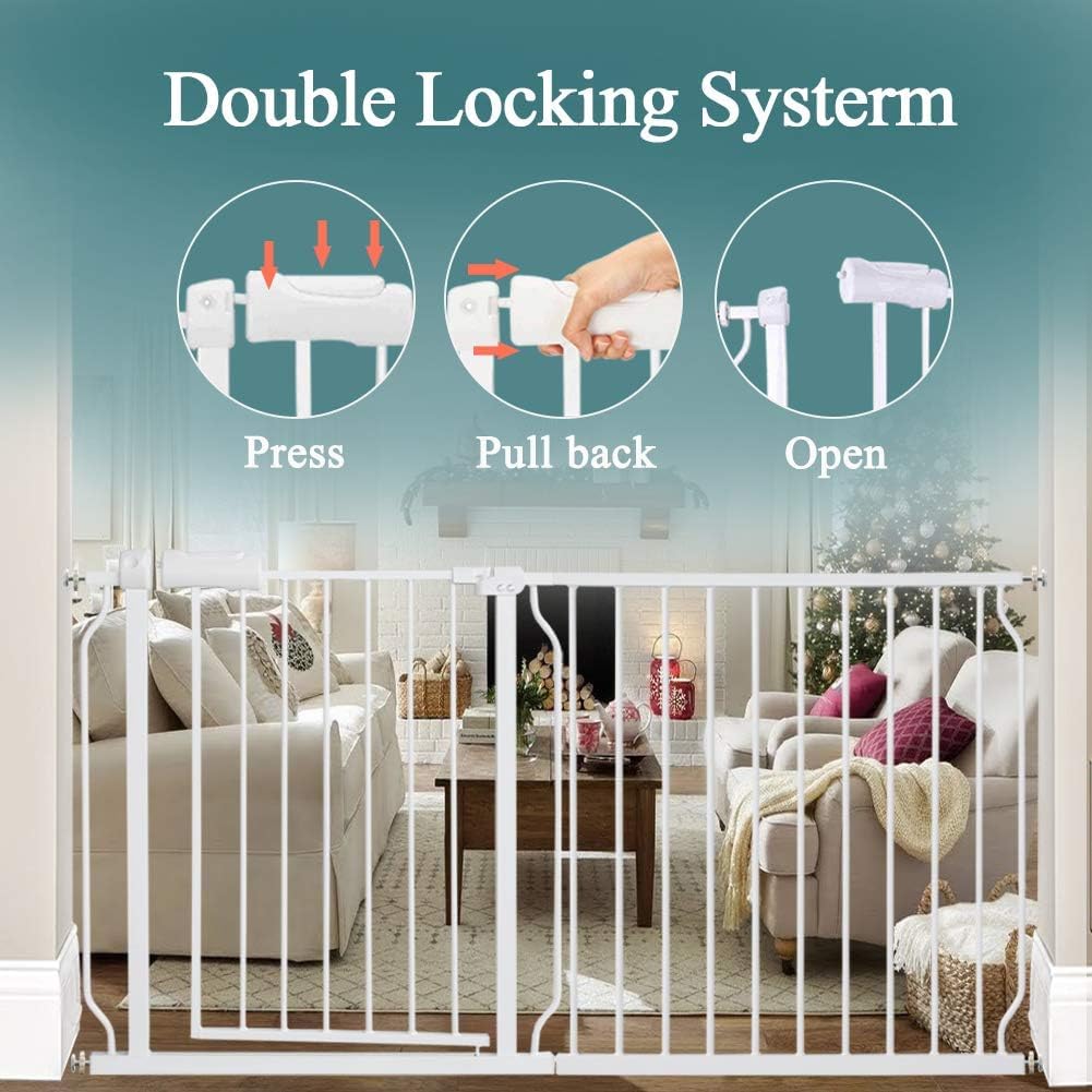 ALLAIBB Extra Wide Pressure Mounted Baby Gate Walk Through Child Kids Safety Toddler Tension White Long Large Pet Dog Gates with Extension for doorways Kitchen (57.48-62.20"/146-158cm, Black)