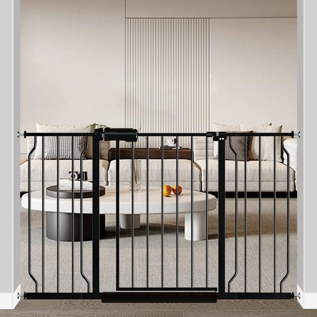 Fairy Baby Extra Wide Baby Gate Black 57.5-62 Inch Wide, Walk Through Pressure Mounted No Drill for Doorways, Long and Large Tension Dog Gates for Pet and Kids