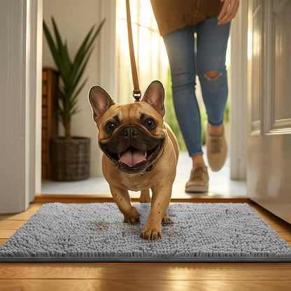 MudGuard Mat™ Dog Door Mat for Muddy Paws, Super Absorbent Microfiber, Non-Slip Indoor Mat, Quick Dry Chenille Mud Mat for Dogs & Entryway, Washable, Grey 19" x 30"