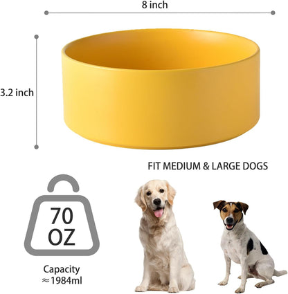 6'' Ceramic Raised Dog Bowl - 30Oz Dog Food & Water Bowl with Elevated Non-Slip Bamboo Stand, Dishwasher & Microwave Safe, Anti Vomiting Heavy Duty Pet Bowl for Small and Medium Dogs, White