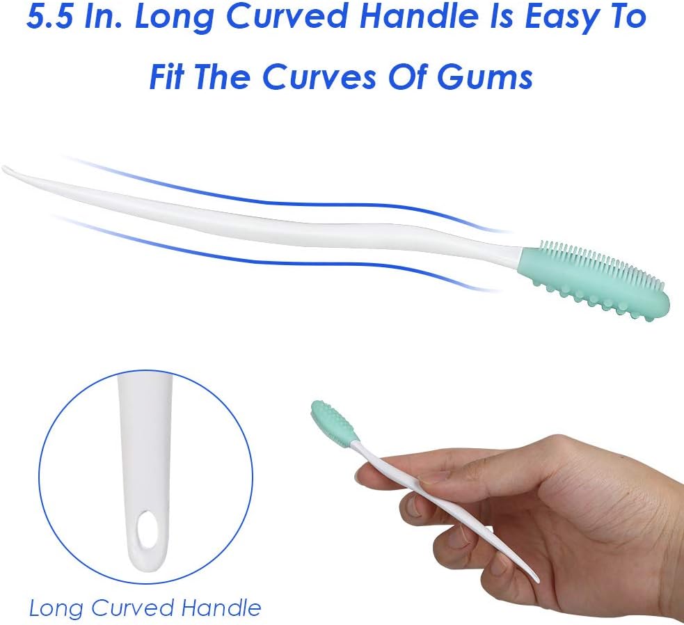 AUTOWT Dog Toothbrush, 4 Packs Silicone Pro Double-Sided Soft Comfort Gentle Dental Brushes Set Kit with 5.7 inches Curved Long Handle for Puppy Small Medium Dogs Cats Most Pet (Set 1)