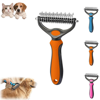 Pet Pro Grooming Tool, 2-in-1 Deshedding Dog Brush with 9/17 Teeth Undercoat Rake for Dogs & Cats, Dual-Sided Stainless Steel Pet Comb for Long Hair & Thick Coats, Non-Slip Ergonomic Handle (Pink-L)