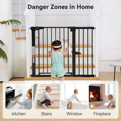 COMOMY 29.5-43.3" Safety Baby Gate Extra Wide, Auto Close Dog Gate for House Doorways Stairs, Pressure Mounted Easy Walk Through Pet Gate Child Gate, Includes 2.75" and 8.25" Extension, Black