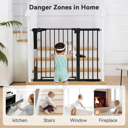COMOMY 29.5-43.3" Safety Baby Gate Extra Wide, Auto Close Dog Gate for House Doorways Stairs, Pressure Mounted Easy Walk Through Pet Gate Child Gate, Includes 2.75" and 8.25" Extension, Black