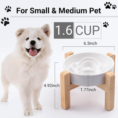 Ceramic Slow Feeder/Dog Bowl for Small Medium Dogs,Elevated/Raised Slow Feeding Dog Food Water Dish Heavy Weighted,Puzzle Eating Bowl Moder （Stars Mark-Forest Green, 8.26in）