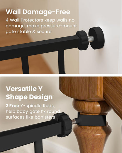 Mom's Choice-GROWNSY Baby Gate for Stairs, 30.5"-43" Pressure Mounted Pet Gate for Doorways-Auto Close Dog Gate for The House-Easy Installation & Walk Thru Wide Safety Gate, Black