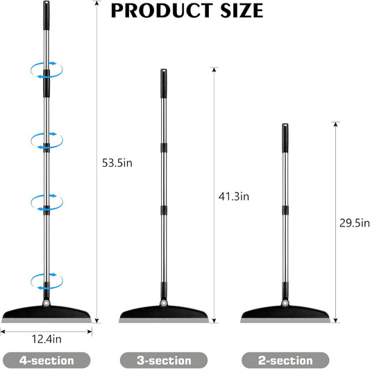 Multifunction Silicone Broom, 54 Inch Long Handle Silicone Floor Squeegee Broom, Sweep and Scrape 2 in 1 Household Cleaning Rubber Broom for Floor, Bathrooms, Kitchens, Showers, Tile, Pet Hair, Glass