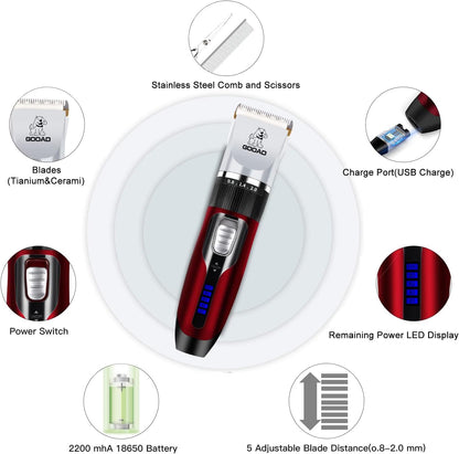 Dog Clippers for Grooming,Dog Grooming Kit for Heavy Thick Hair&Coats/Low Noise Rechargeable Cordless Hair Trimmer/Pet Shaver with Paw Trimmer for Small & Large Dogs Cats