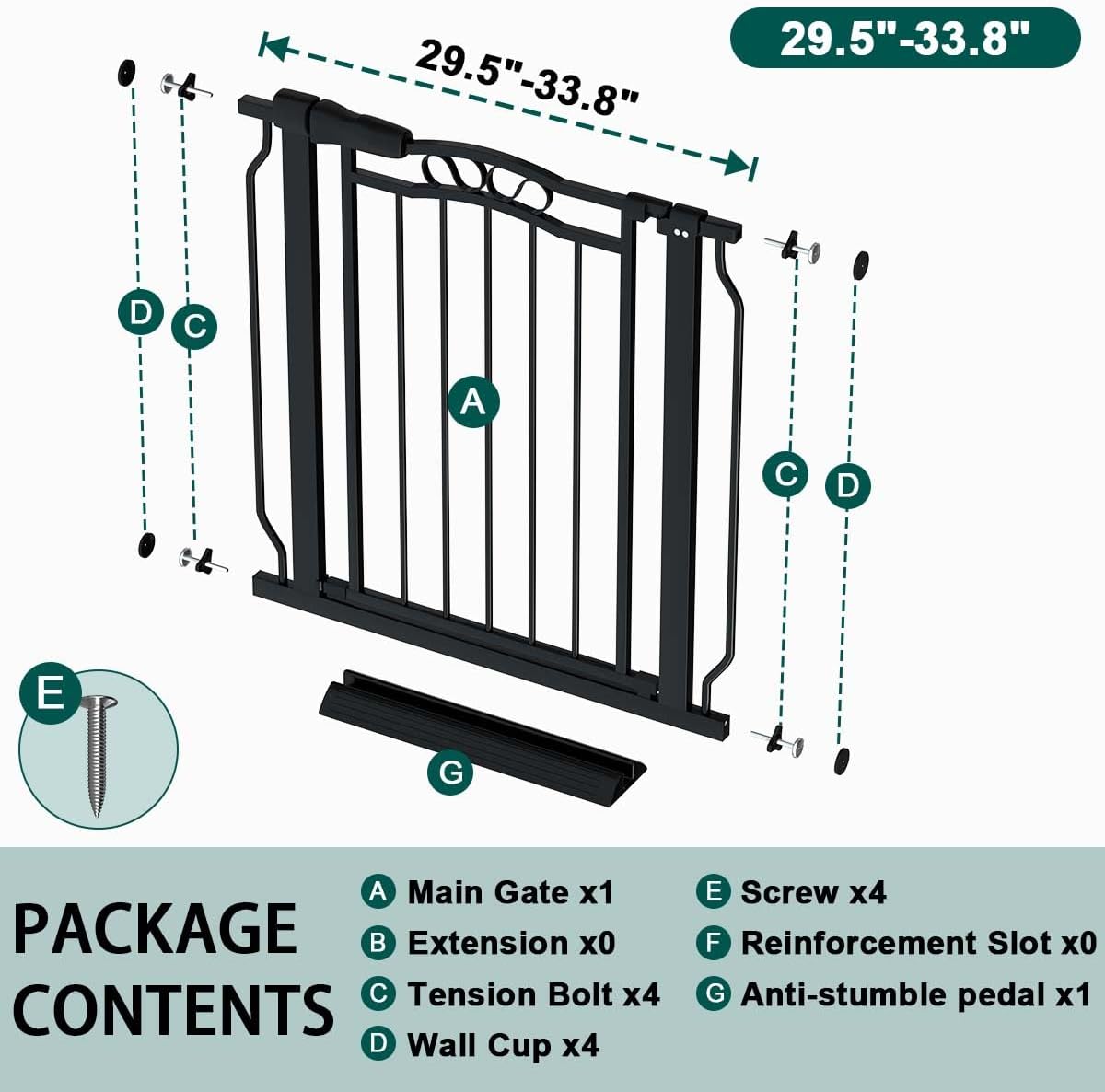 Fairy Baby 62.5"-71.6" Extra Wide Baby Gate Pressure Mount, Long Large Dog Gate Indoor Doorways Stairs, No Drill Safety Child Gate for Kids with Double Lock, Walk Thru Pet Gate for Puppy Doggy, Black