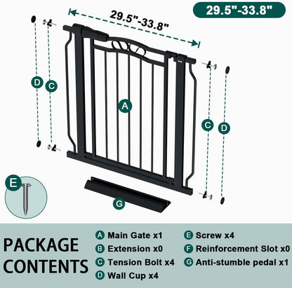 Fairy Baby 62.5"-71.6" Extra Wide Baby Gate Pressure Mount, Long Large Dog Gate Indoor Doorways Stairs, No Drill Safety Child Gate for Kids with Double Lock, Walk Thru Pet Gate for Puppy Doggy, Black