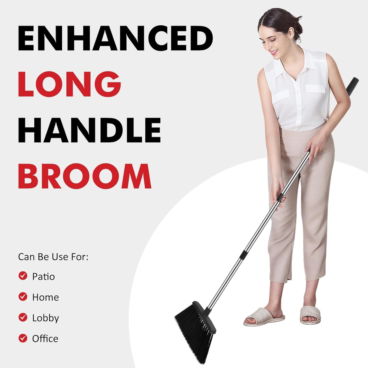 Heavy Duty Broom, 55 Inch Long Handle Outdoor Large Angle Brooms, Commercial Broom for Sweeping Indoor, for Home Garage Kitchen Office Courtyard Lobby Patio Lawn Concrete