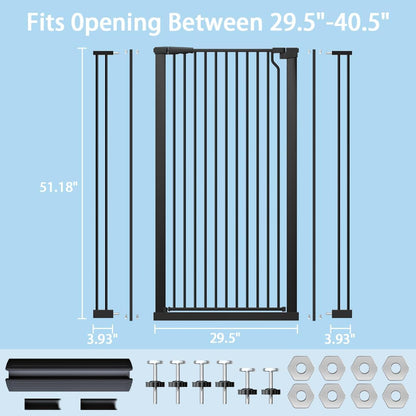 51.18" Extra Tall Cat Gate for Doorway,29.5"- 48.4" Wide Auto Close Tall Pet Gate No Drilling Pressure Mounted for Hallway Kitchen,Black