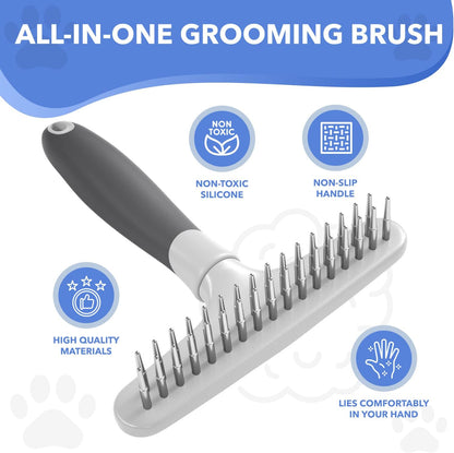 DOGI Deshedding Brush Comb - Undercoat Rake for Dogs, Cats, Short, Long Hair Coats - Double Row Stainless Steel Pins - Reduce Shedding by 90% (Green)