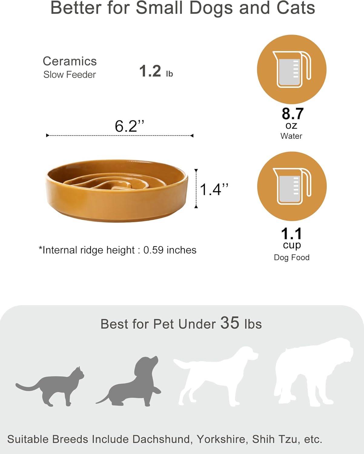 Ceramic Slow Feeder Dog Bowl, Maze Puzzle Non-Slip Silicone Base Stoneware Bowl for Small Medium Dogs, Heavy Duty Anti-Bloat Dog Food Bowl Dishwasher Safe – Apricot, Medium