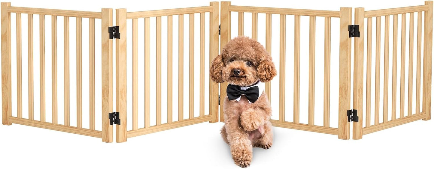 Wooden Freestanding Dog Gates,23" H Foldable Wood Pet Gate Indoor, No-Painted Puppy Gate for Doorways, Stairs, 23" Height-2 Panels