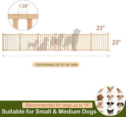 Wooden Freestanding Dog Gates,23" H Foldable Wood Pet Gate Indoor, No-Painted Puppy Gate for Doorways, Stairs, 23" Height-2 Panels