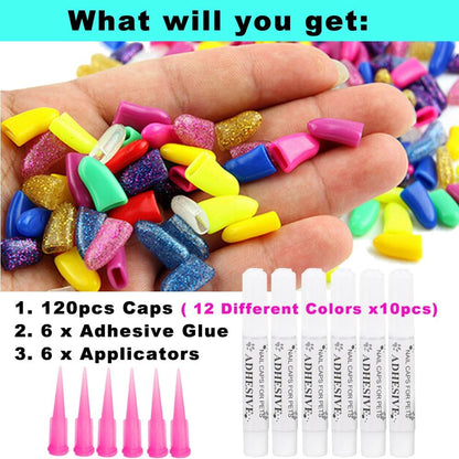 VICTHY 120pcs (12 Colors) Dog Nail Caps | Dog Claw Covers Dog Nail Covers with Adhesives Glue and Applicators（XXL）