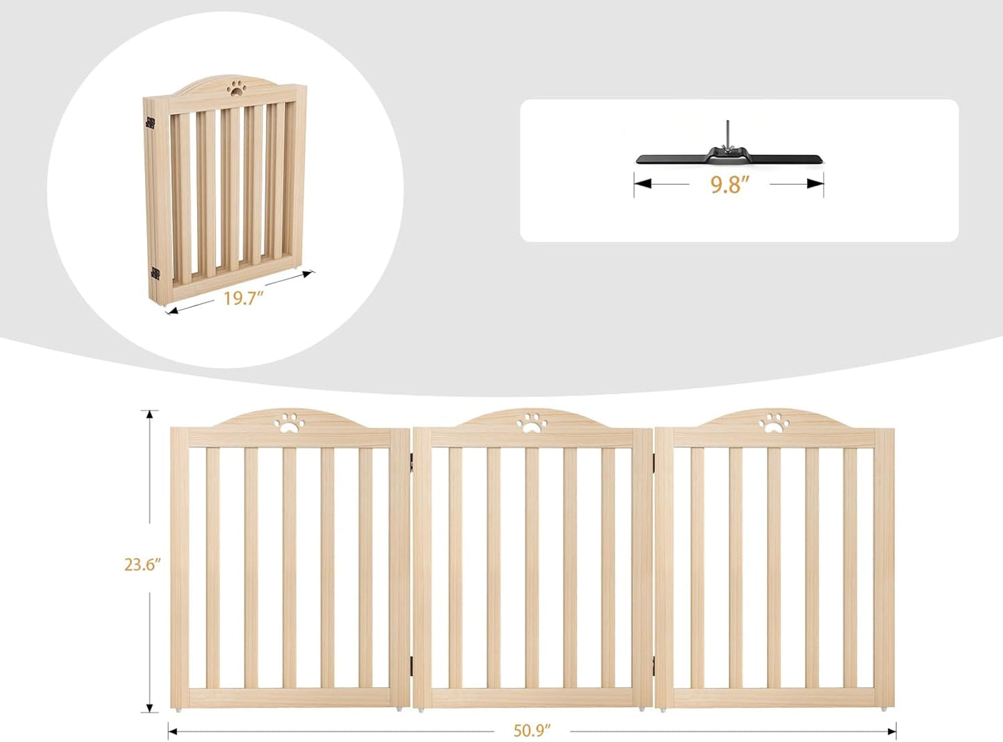 YOCAN Foldable Wooden Dog Gate, 23.6" Tall 3 Panels Indoor Puppy Gate, Freestanding Pet Dog Fence, No Assembly Portable Pet Barrier for Doorways, Stairs & Hallways