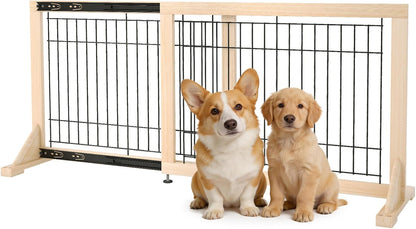 Extra Wide Freestanding Dog Gate, Adjustable Width 31.5"–61", 19.7" Tall Indoor Pet Gate for Kitchen, Living Room & Stairs, Wooden Metal Frame No-Drill Pet Barrier
