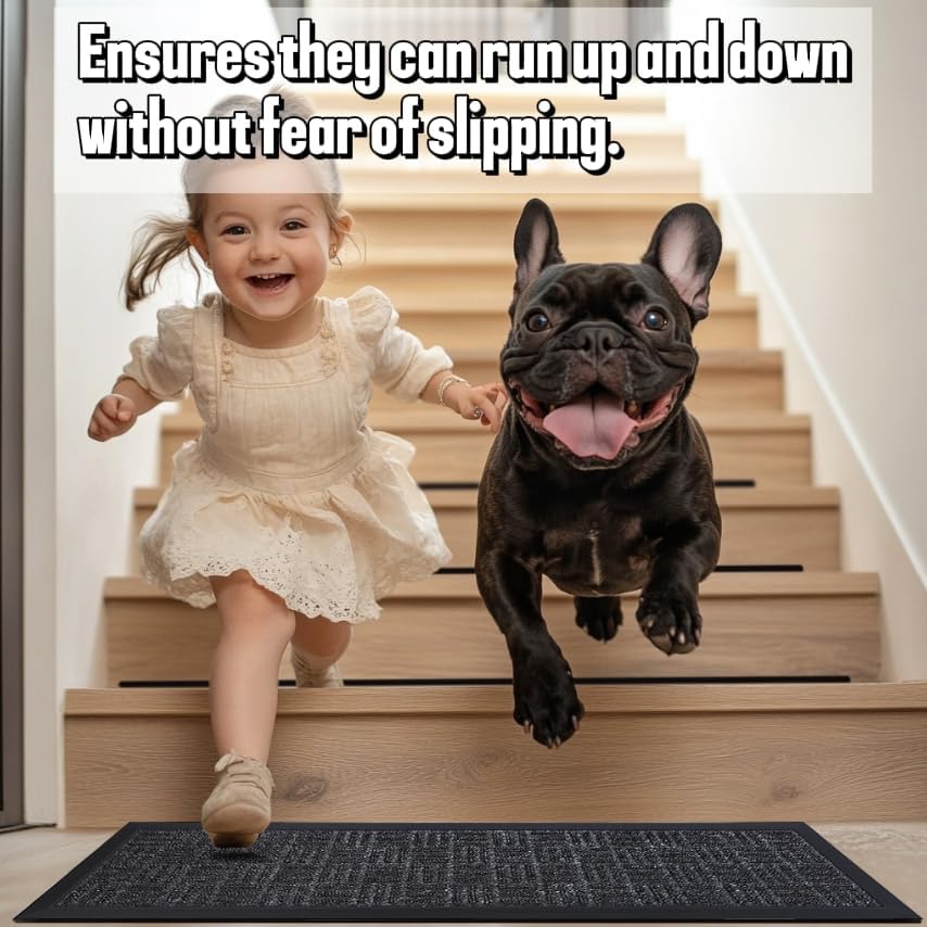 Aucuda 2pcs 8.5" x 30" Stair Treads Outdoor for Elders and Dogs on Wooden Steps, Non Slip Stair Runner Rug Heat Insulation Rubber Backing, Gray Staircase Mat Carpet for Indoor Grip Farmhouse.
