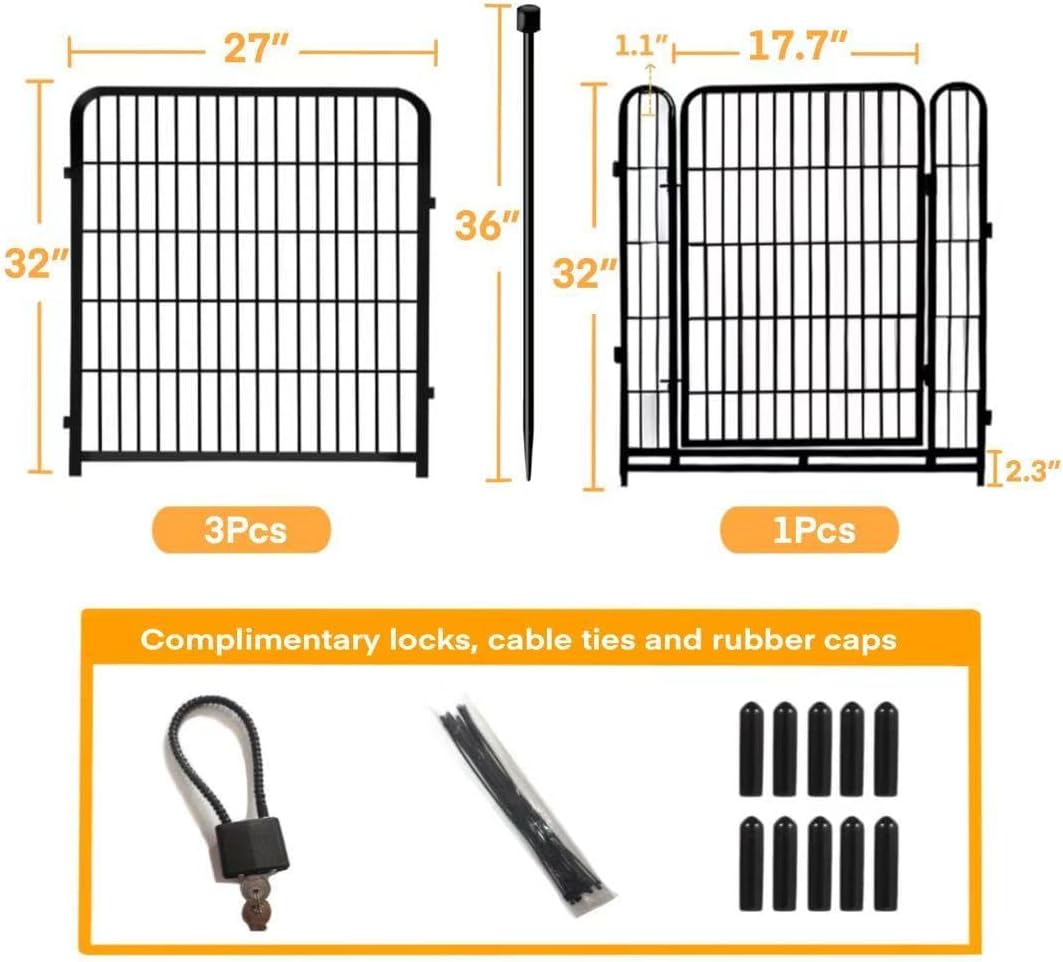 Getlay 36 in(H) Garden Fence, Wide Gate Low Threshold, 10 Panels Total 22.1 Ft(L) Heavy Duty Iron Animal Barrier Fence for Yard,Suitable for Indoor Or Outdoor Dog Fencing,Garden Border Fence