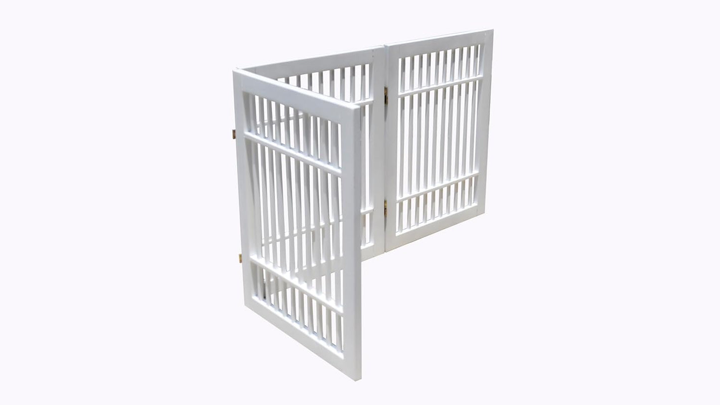 Urnporium Freestanding Wooden Dog Gate for Doorways – Foldable Acacia Wood Pet Gate, No Drill Portable Indoor/Outdoor Puppy Fence Barrier (White Pet Gate, 3 Panel 24" Tall)