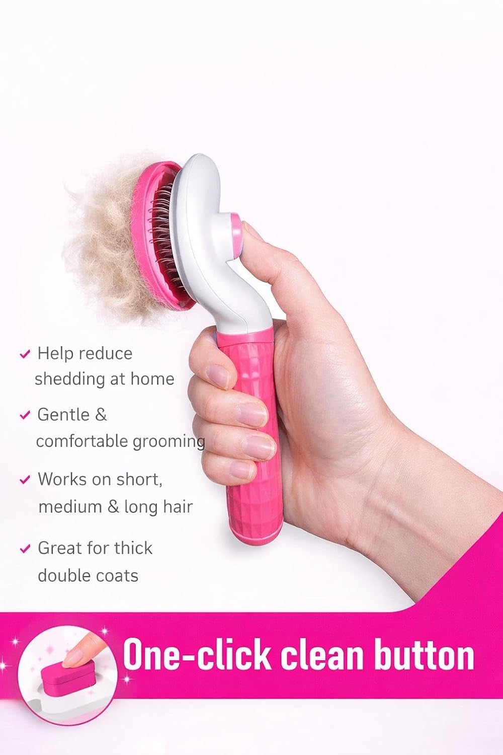 Self Cleaning Slicker Brush for Dogs & Cats – Deshedding Grooming Tool with One Click Hair Removal – Gentle for Sensitive Skin