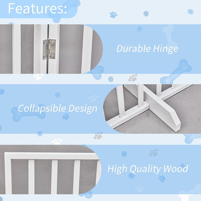 Outvita 4-Panel Indoor Foldable Dog Gate for Stairs, 24" H Retractable Wood Pet Freestanding Dog Fence, Pet Gate with Support Feet for Stairs, Hallways, Doorways, Front Porch, Fireplace, White